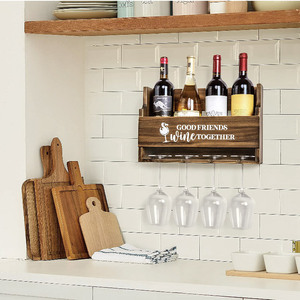 Décoration pour maison et <span class=keywords><strong>cuisine</strong></span> Support de rangement mural en <span class=keywords><strong>bois</strong></span> pour bouteille de vin et porte-verre - Product Image 5