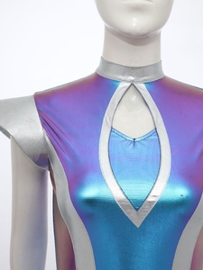 Costume Alien Spatial Métallique pour Femme, Combinaison Bodysuit avec Jupe Tutu, Épaulettes, Découpe en Goutte d'Eau, Iridescent, pour Spectacles de Scène, Tenue de Danse Personnalisée - Product Image 3