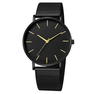 Montre fine minimaliste à bracelet en maille d'acier inoxydable, montre habillée pour femme et fille, montre à quartz simple dorée pour homme et femme, vente chaude - Product Image 1