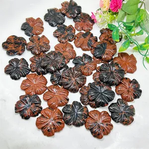 Wholesale High Quality Natural Crystal Crafts Material Red Obsidian Five-petaled Flowers Carving Pendant For Gift