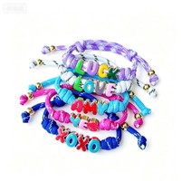 Bracelet en corde tressée avec lettres émaillées colorées, réglable, empilable, en cordon tissé, bracelet d'amitié, bijoux pour adolescentes et femmes