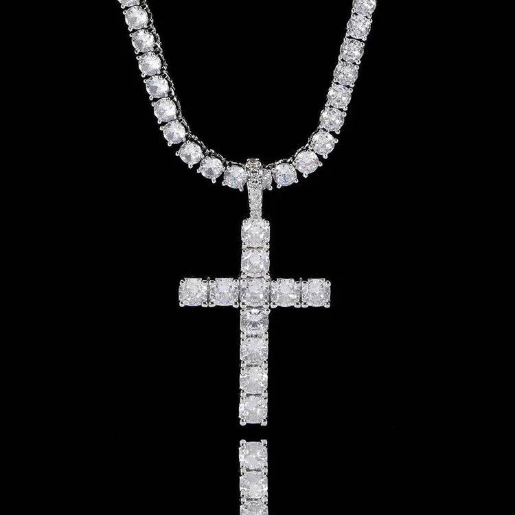 GZYS JEWELRY JEWELRY Wholesale High Quality Rap Men Gold Cross Necklace Jewelry Diamond Charm Pendant with Ice Tennis Chain