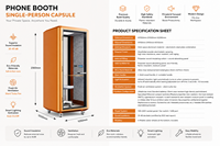 Cabine de travail insonorisée pour une personne, cabine de réunion silencieuse avec cadre en aluminium de 3,0 mm et verre de sécurité laminé