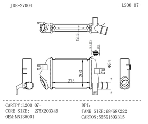 Bộ làm mát khí nạp tự động làm mát Bồn chứa nước 27004 cho Mitsubishi L200 2007 và bộ làm mát khí nạp lõi mn135001 cho xe hơi - Product Image 5