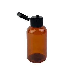 Bottiglia da 2 once, 60 ml in plastica color ambra Boston rotonda in PET con tappo a vite per tappo medico o cosmetico