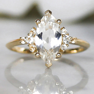 Anillo de Compromiso de Plata de Ley con Topacio Blanco de Londres, Corte Maquirse, Diamante Natural de Ensueño, Joyería de Oro de 10 Quilates - Product Image 1