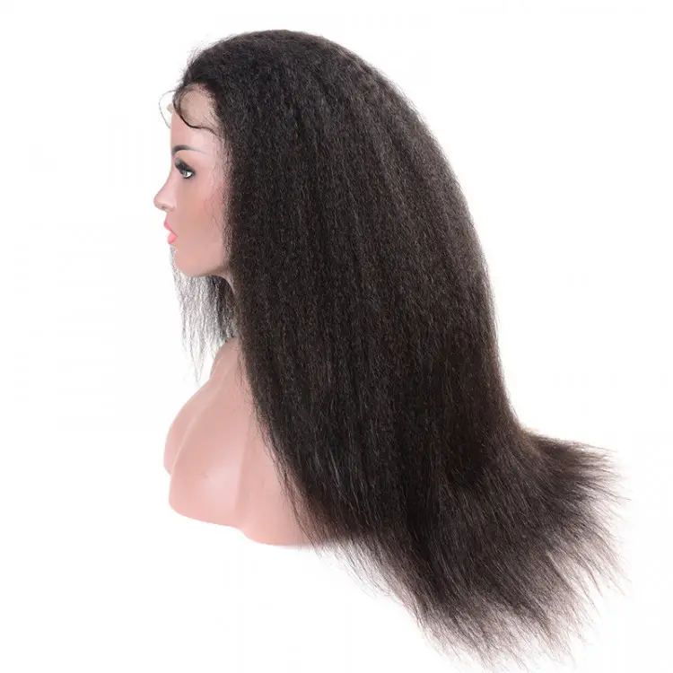 Perruque Lace Wig sans colle naturelle crépue lisse, Yaki, 13x4, 13x4, Lace Frontal Transparent, W-134P, prêt à être expédié