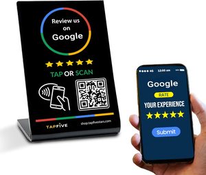 Support de carte de visite numérique NFC TapFive avec logo personnalisé, code QR, paiement sans contact, menu des réseaux sociaux pour les hôtels, avis Google, PVC - Product Image 3