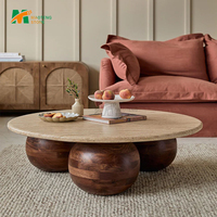 Table basse de salon en marbre MT STONE avec base sphérique, design moderne, personnalisable, qualité supérieure, livrée en caisses en bois