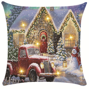 Federe in Lino Fokusent 18x18 Pollici con Luce LED, Decorazioni Natalizie con Babbo Natale e Pupazzo di Neve per Divano - Product Image 4