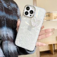 Coque de téléphone Coque en perle Texture Perle en forme de coeur Décoration Acrylique Couverture de téléphone pour iPhone 16 15 14 13 12 Pro Max Plus