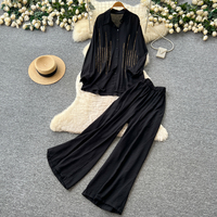 Ensemble décontracté pour femme : chemise à revers boutonnée et pantalon large pour l'automne – Idéal pour le quotidien et la détente