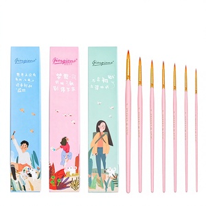 Ensemble de 7 pinceaux de peinture pour artistes Giorgione, poils ronds en nylon avec virole en aluminium jaune et manche en <span class=keywords><strong>bois</strong></span>, emballage en boîte de couleur - Product Image 6