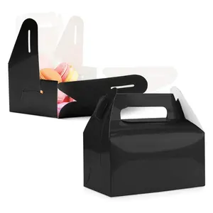 Petites boîtes d'emballage alimentaire pour desserts de faveur de fête de Noël recyclables boîte cadeau en carton de pignon en papier kraft noir avec poignée
