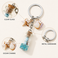 Porte-clés Bouteille à Vœux en Verre Acrylique Thème Océan Mignon, Breloque de Sac Pendentif Anneau de Clés en Forme d'Étoile de Mer et Coquillage, Cadeau 10cm