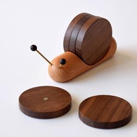 Sous-verres en bois avec support magnétique sous-verre en bois en forme d'escargot ensemble de 5 pour café thé décor à la maison salle à manger cadeau de pendaison de crémaillère