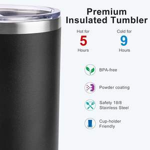 Gobelet noir Hot Saling avec couvercle et paille en acier inoxydable Double paroi isolé sous vide gobelet tasse à café pour les femmes - Product Image 2