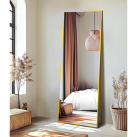 Modern Black Aluminum Frame Full-Length Wall-Mounted Mirror with Illuminated Touch Control for Bathroom and Bedroom