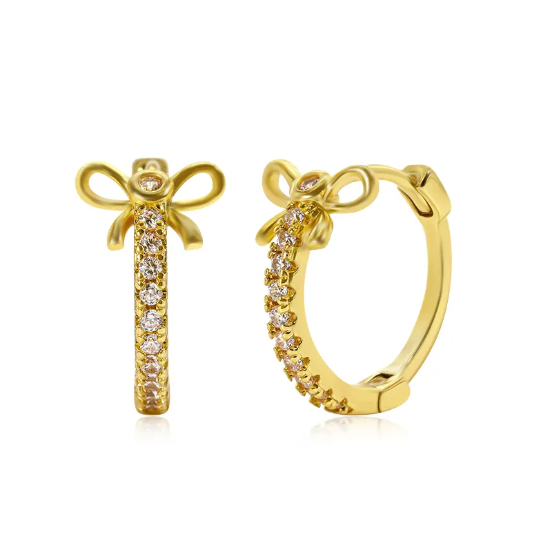 2022 Fashion Jewelry 18k Gold Plated Cubic Zirconia Ribbon Bow Tie Bowknot Hoop Huggie Earring
