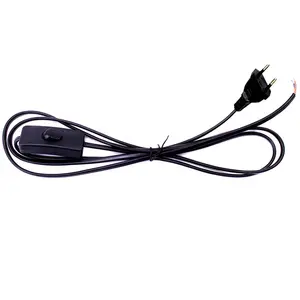 Chất Lượng Cao Màu Đen Và Trắng PVC Dây Đồng Cáp 2 Pin EU Chúng Tôi Đèn Điện Dây Thiết Lập Với Tay Chuyển Đổi AC Nam End Mở Rộng Dây - Product Image 1