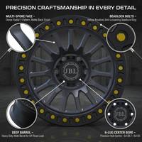 Jantes en alliage d'aluminium forgé tout-terrain 18"-26" 6x139.7 6x135 5x127 Simulé Beadlock Rivets Dorés Multi-Rayons 4x4