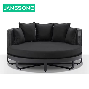 Lit rond de plage à séchage rapide, design populaire, pour hôtel en plein air, ensemble à séchage rapide, corde noire tissée à la main, chaise longue en aluminium, lit de jour - Product Image 4