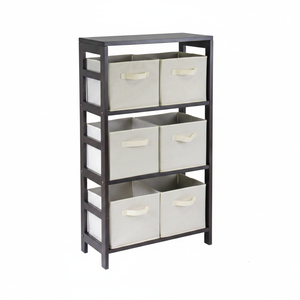 Scaffale portaoggetti Capri a 3 sezioni con 6 cestini in tessuto beige, modello pieghevole D0100HHCUBA - Product Image 2