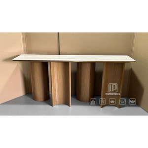 Table de salon de qualité supérieure, plateau en marbre et base en bois naturel, design de table console pour restaurant, console en bois naturel - Product Image 1