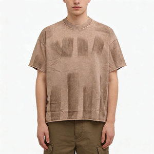 T-shirt personnalisé de lavage de boue pour l'été Manchette en détresse Bord brut Tee Streetwear Hip Hop Not Overlock - Product Image 1
