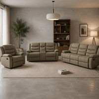 Ensemble de canapés inclinables manuels modernes 3+2+1 avec structure en bois, pieds métalliques extensibles et pliables, table rabattable, pour salon et home cinéma
