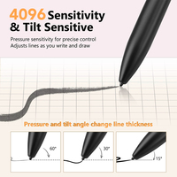 Stylet numérique de remplacement en plastique avec rejet de la paume, EMR, sensibilité à la pression 4096 niveaux, détection d'angle d'inclinaison et pointes remplaçables avec gomme intégrée