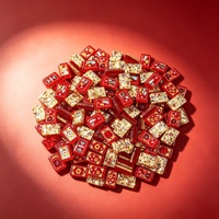 Tuiles de Mahjong en Acrylique Rouge Scintillant Effet Confettis, Motif Floral du Zodiaque, Jeu de Société de Luxe, Cadeau pour Fêtes à Domicile