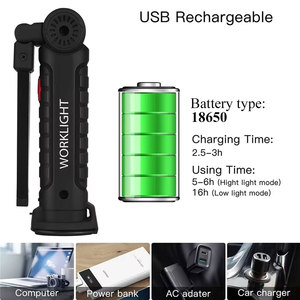 Torcia portatile COB <span class=keywords><strong>LED</strong></span> luce <span class=keywords><strong>da</strong></span> <span class=keywords><strong>lavoro</strong></span> <span class=keywords><strong>ricaricabile</strong></span> USB batteria <span class=keywords><strong>da</strong></span> campeggio torcia 80 <span class=keywords><strong>lampada</strong></span> a sospensione lanterna - Product Image 5