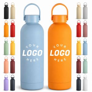 Custom logo 350ml 500ml 750ml 1000ml Stainless Steel Vacuum Flask Soft Rubber Paint Insulated Gym Sport Water Bottle with Handle - Product Image 1