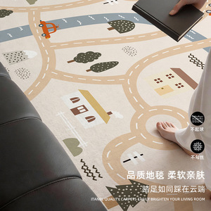 Tapis pour enfants EIFFEL HOME, couleur abricot chaud, en fibre de polyester, motif de route de dessin animé, pour salon, chambre à coucher, tapis de jeu, avec support en mousse extra épaisse - Product Image 3