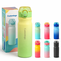 Bouteille d'eau portable isotherme à double paroi en acier inoxydable 304 de 18 oz avec logo personnalisé, pour boissons chaudes et froides, avec couvercle à paille rabattable, idéale pour le sport