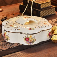 Plateau de luxe européen en céramique pour le Nouvel An, pour fruits secs, bonbons, collations, boîte de rangement pour noix avec couvercle