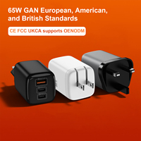Cargador Eléctrico GaN Justlink con Certificación ETL de 65W, Superrápido, Tipo-C PD, 2C1A, ABS, QC3.0, Adaptador de Corriente USB de 3 Puertos