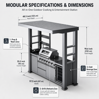 Îlot de cuisine extérieur de luxe en acier inoxydable 304 avec barbecue à gaz, auvent, réfrigérateur et évier pour jardin et patio – Expédition depuis l'entrepôt américain
