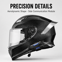 Casque de moto intégral personnalisé OEM avec coque en fibre de carbone brillante, visière transparente et module de communication