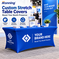 Housse de table sur mesure ajustée avec graphismes personnalisés pour stands de salons professionnels, expositions et comptoirs de vente au détail