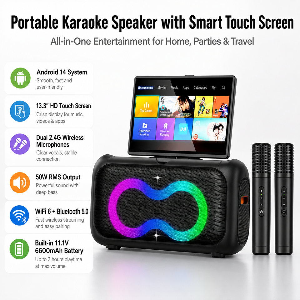 Portable Karaoke Machine With 13 Inch Smart Touch Screen Android 14 ...
