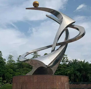 Sculpture abstraite personnalisable en acier inoxydable 304 poli miroir de haute qualité avec impression UV pour les entrées de campus modernes - Product Image 5