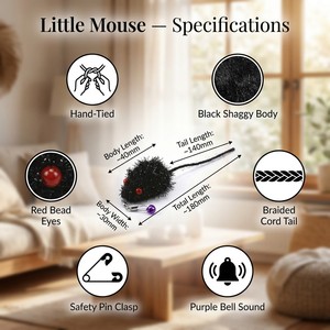 Tête de remplacement réaliste <span class=keywords><strong>et</strong></span> interactive pour baguette de <span class=keywords><strong>chat</strong></span>, en plumes, avec corps noir duveteux <span class=keywords><strong>et</strong></span> yeux perlés rouges, jouet à cordon tressé - Product Image 4