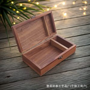 Caja de joyería cuadrada de madera de nogal con tapa con bisagras y cerradura para almacenamiento y exhibición - Product Image 2