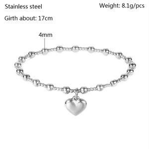Metal Stainless Steel Waterproof Jewelry Women's Heart-shaped High Quality 18K Gold Yoga Ball <strong>Bead</strong> Stretch <strong>Bracelet</strong> - Product Image 4