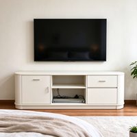 Meuble TV moderne crème écologique avec étagères ouvertes, panneaux latéraux, console multimédia et tiroirs pour chambre, salon, petit appartement, salle à manger