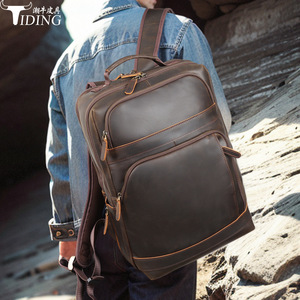 Tiding Genuine <b>Leather</b> <b>Backpack</b> 15.6-inch Laptop <b>Large</b> Capacity Travel Leisure Dark Brown - Product Image 2