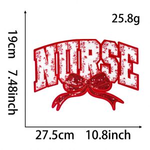 Hot Sell Stock Big Size 27cm Iron on Chenille Sequin Mixed Embroidered <b>Nurse</b> Bow Patch - Product Image 3