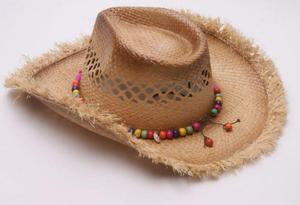 Sombrero de Vaquera de Rafia Vintage de Verano para Niña con Borde Deshilachado - Product Image 2